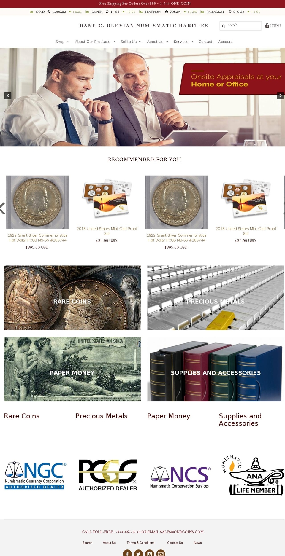 onrcoins.com shopify website screenshot