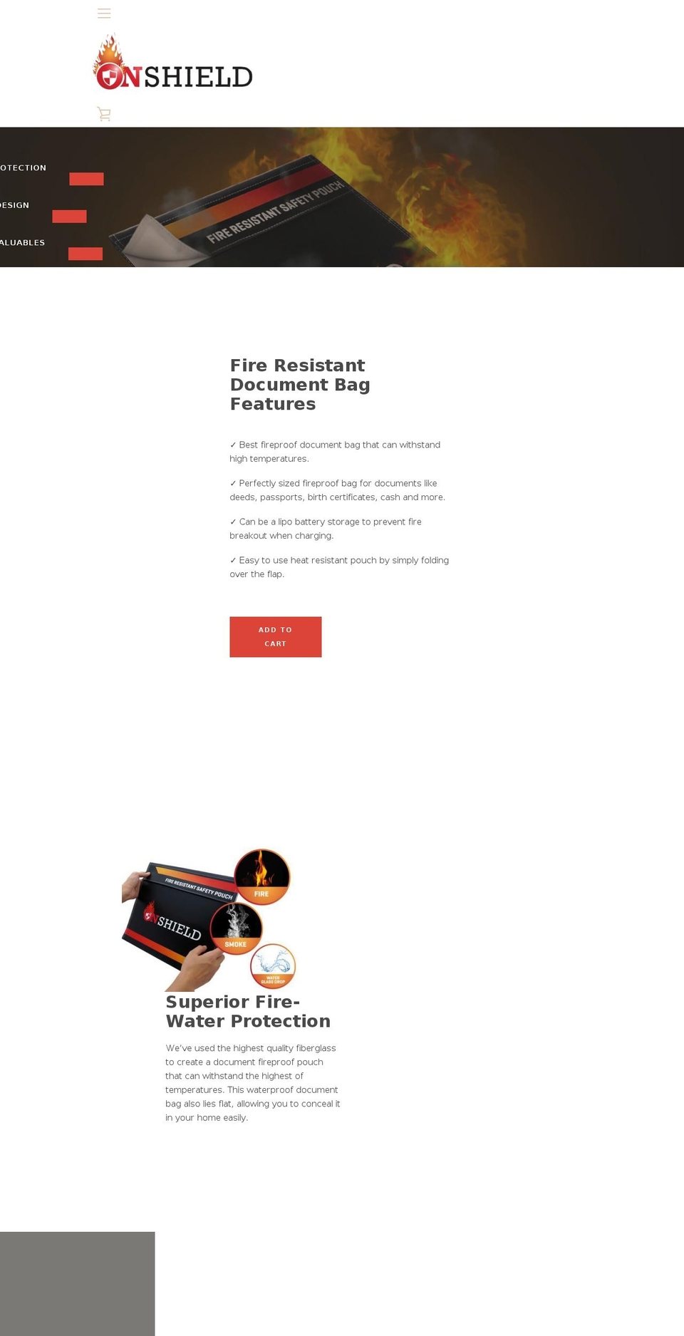 onshieldpouch.com — Shopify storefront screenshot