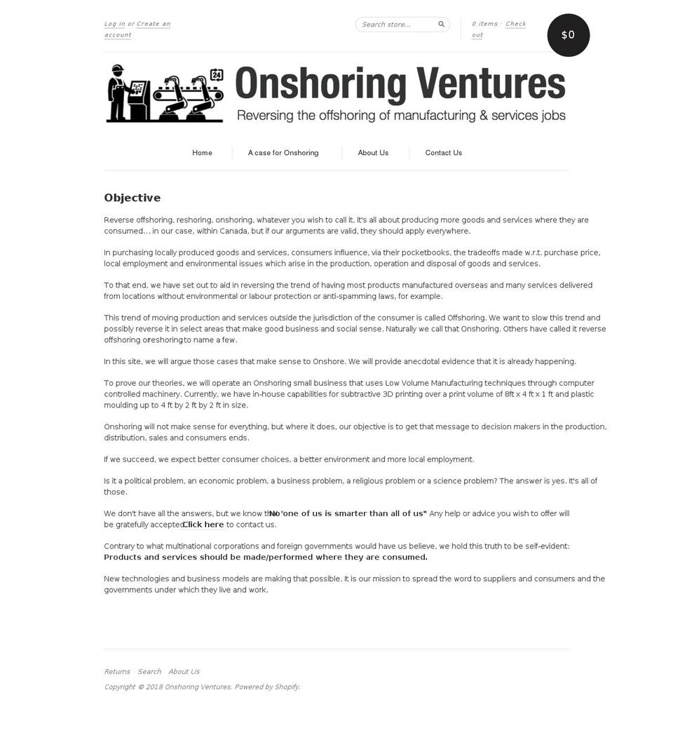 onshoring.ventures shopify website screenshot