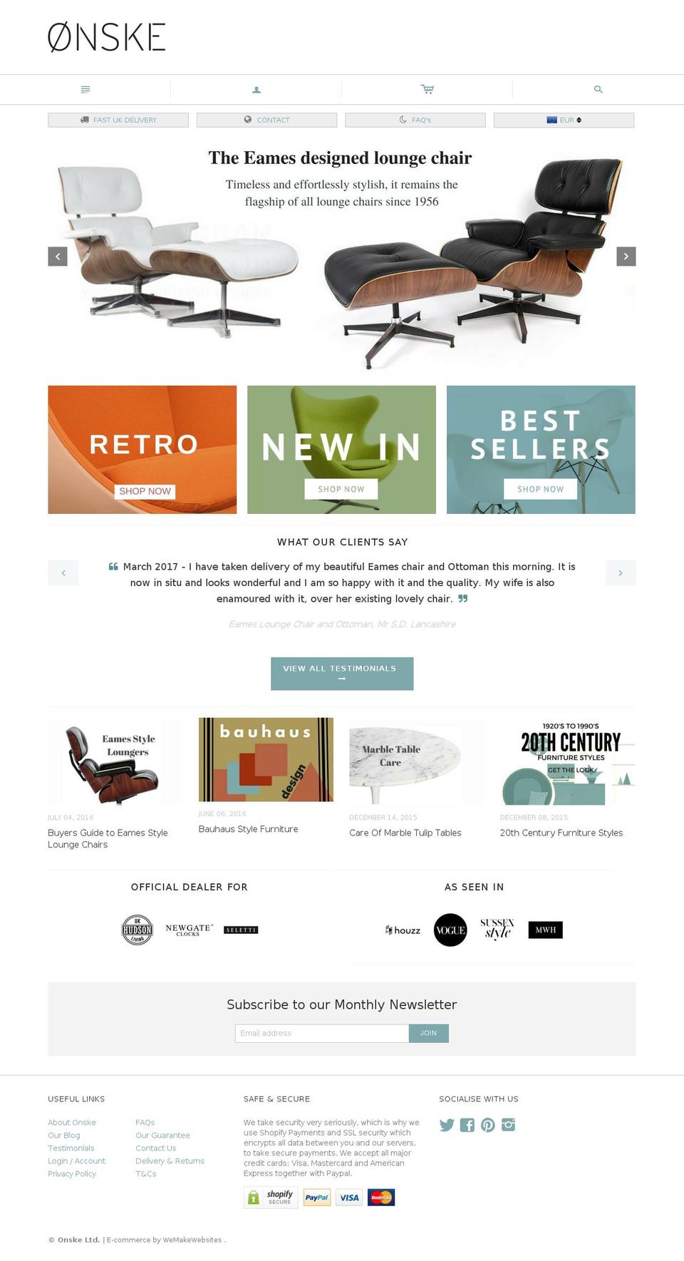 onskeinteriors.com shopify website screenshot