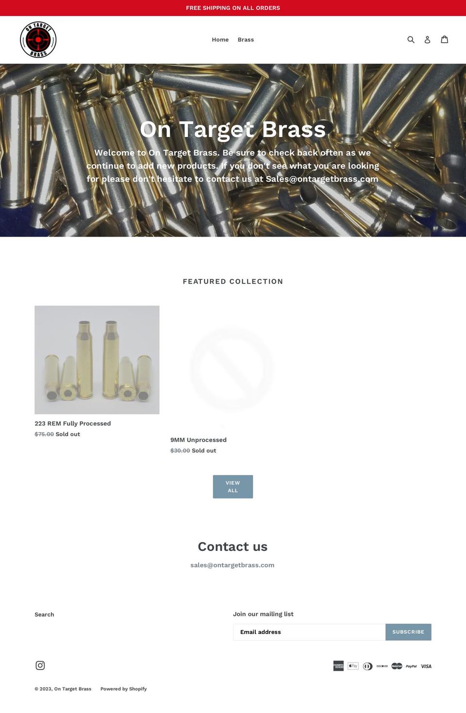 ontargetbrass.com shopify website screenshot