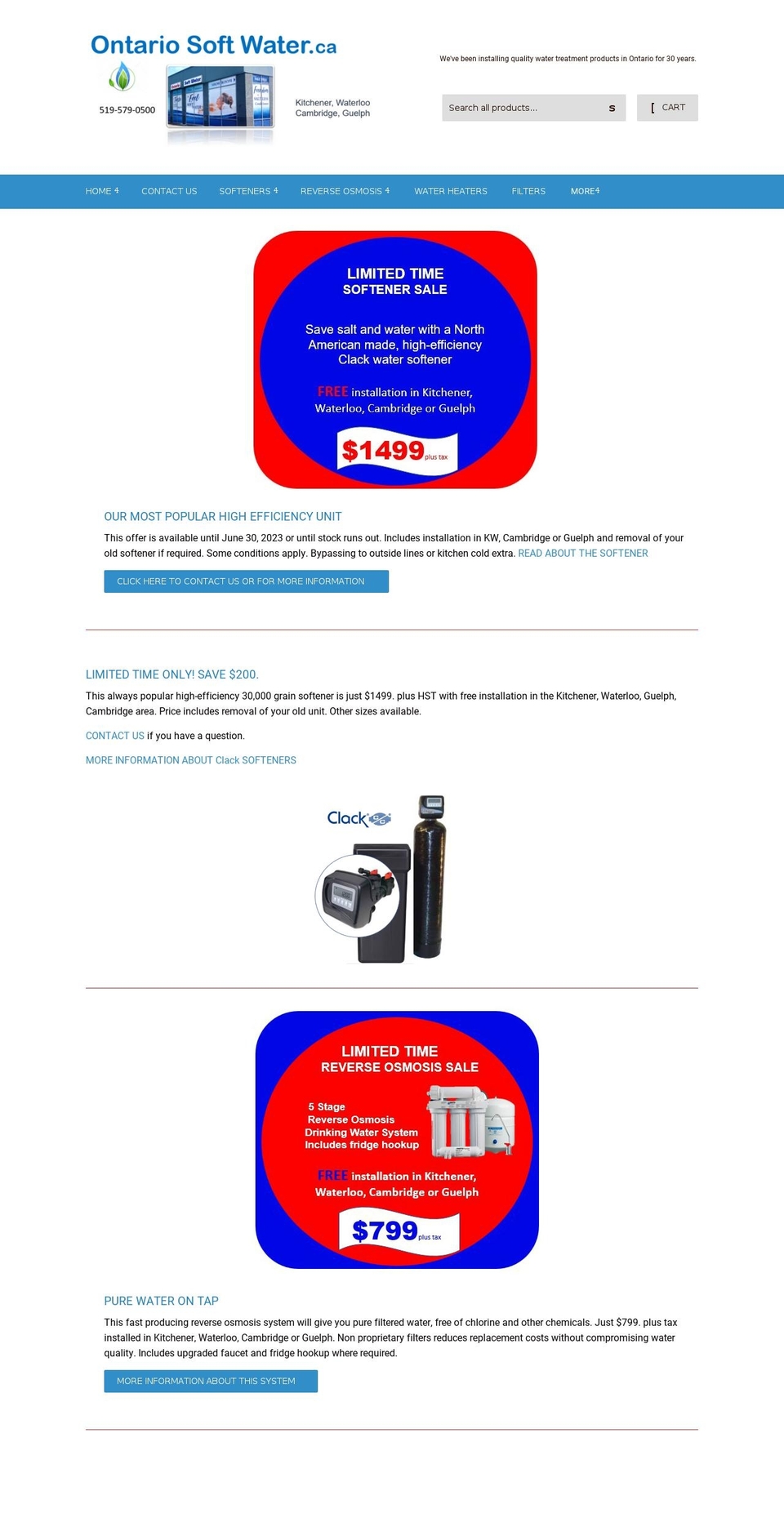 ontariosoftwater.ca shopify website screenshot