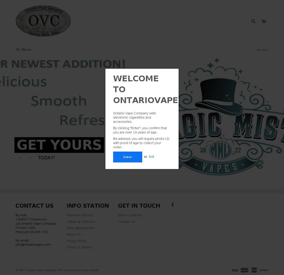 ontariovape.com shopify website screenshot