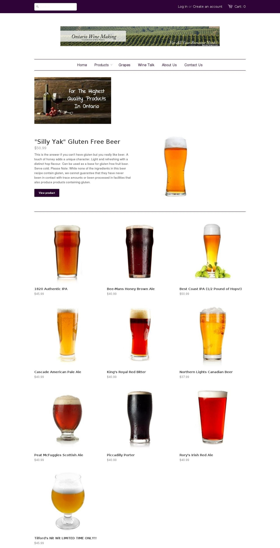 ontariowinemaking.com shopify website screenshot