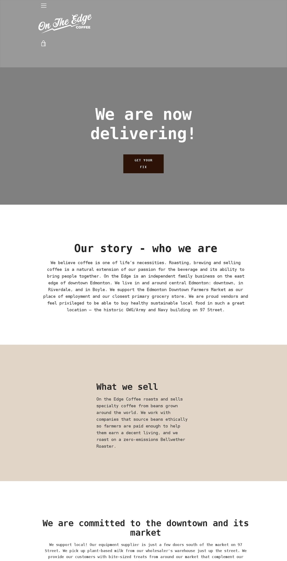 ontheedgecoffee.ca shopify website screenshot