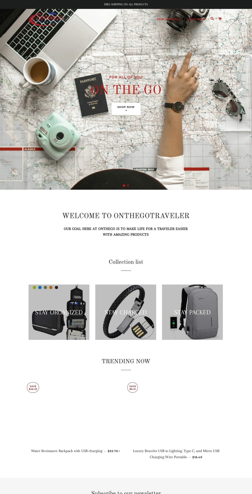 onthegotraveler.com — Shopify storefront screenshot