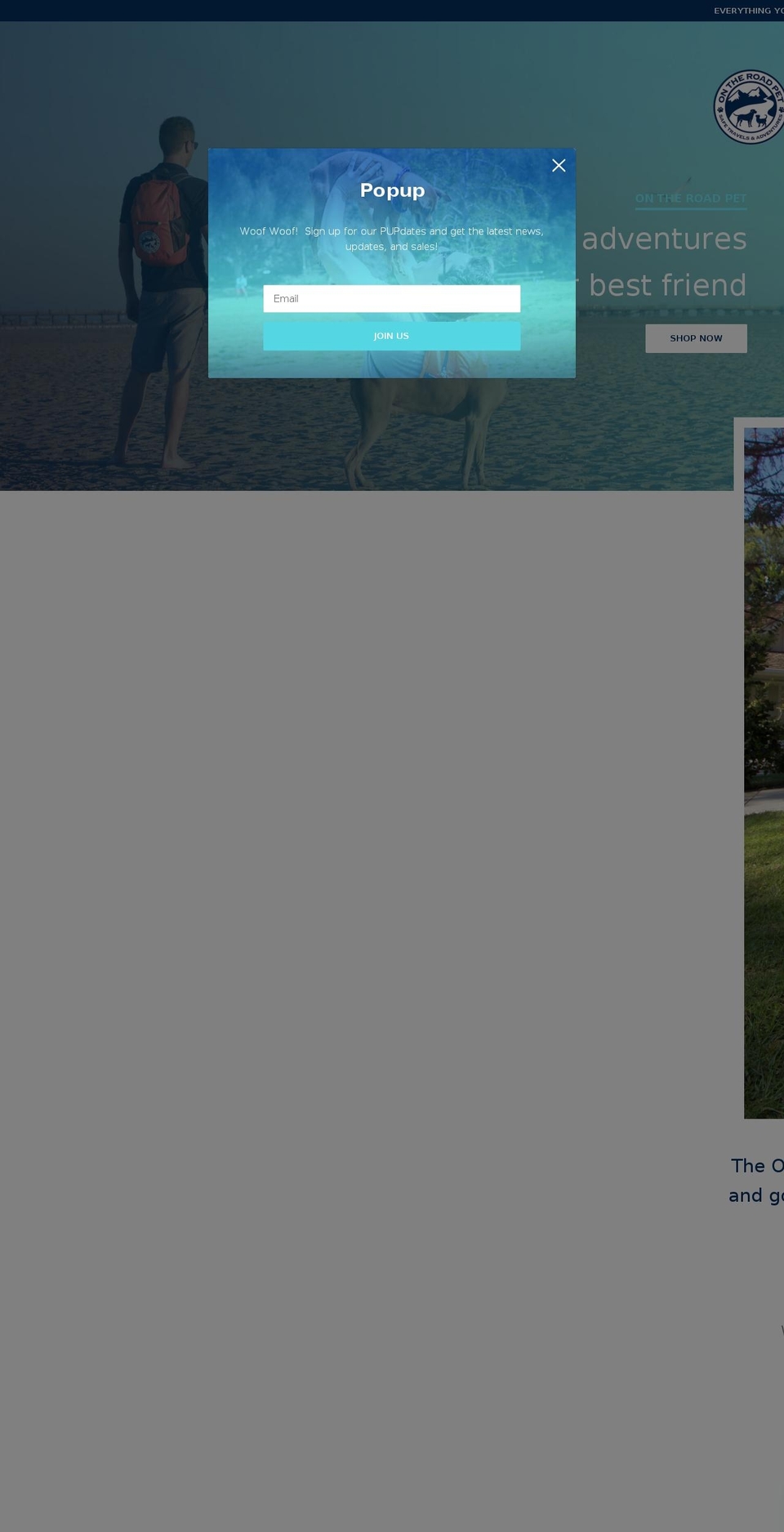 ontheroadpet.com shopify website screenshot