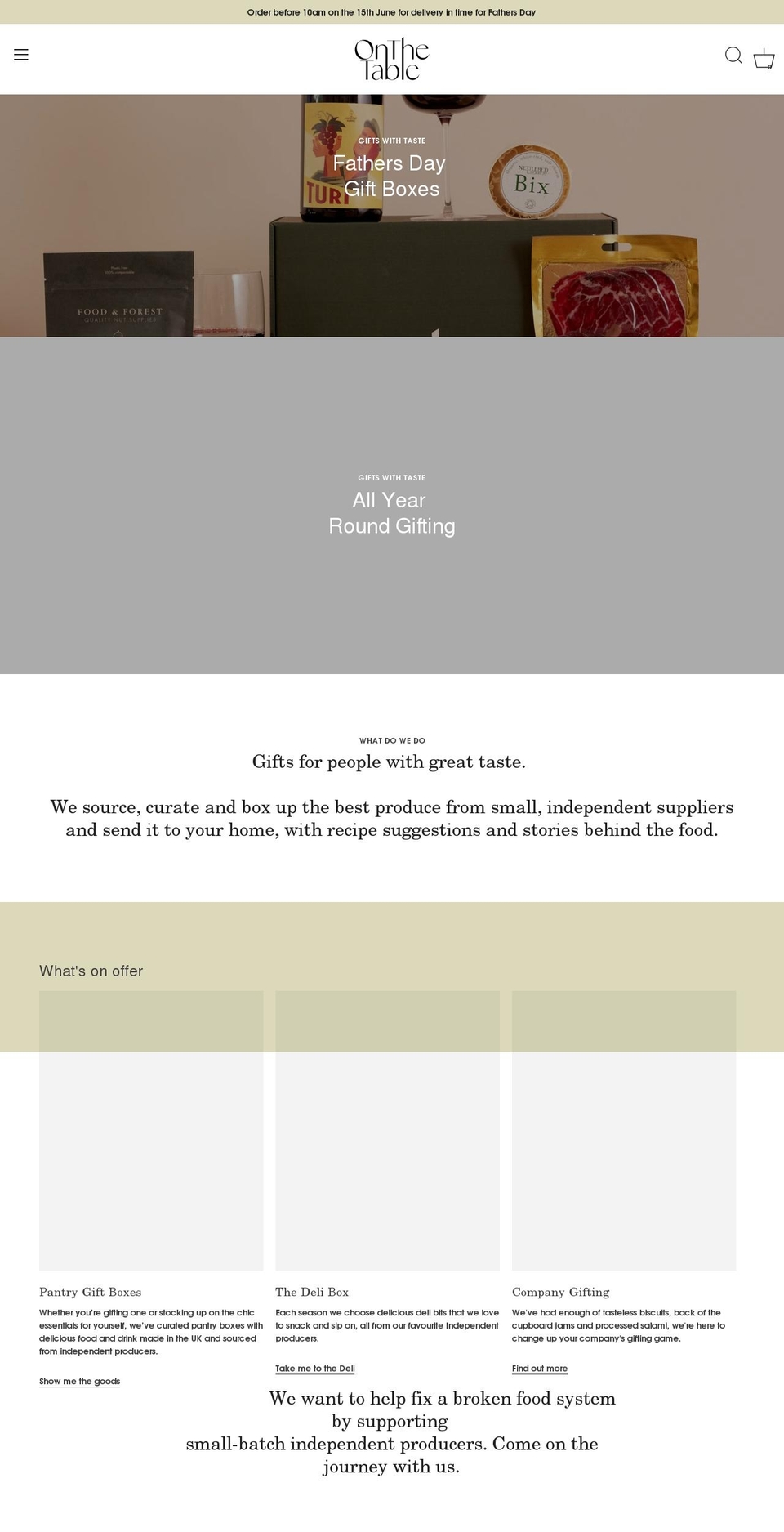 onthetableco.com shopify website screenshot