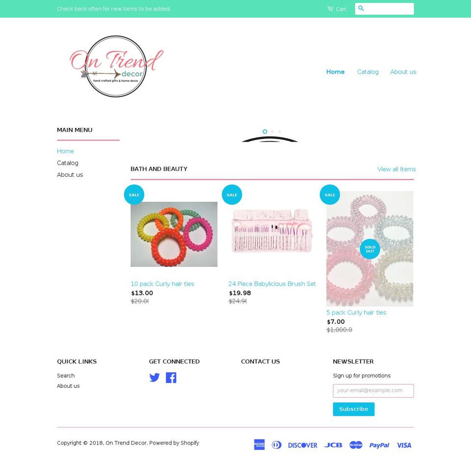 ontrenddecor.com shopify website screenshot
