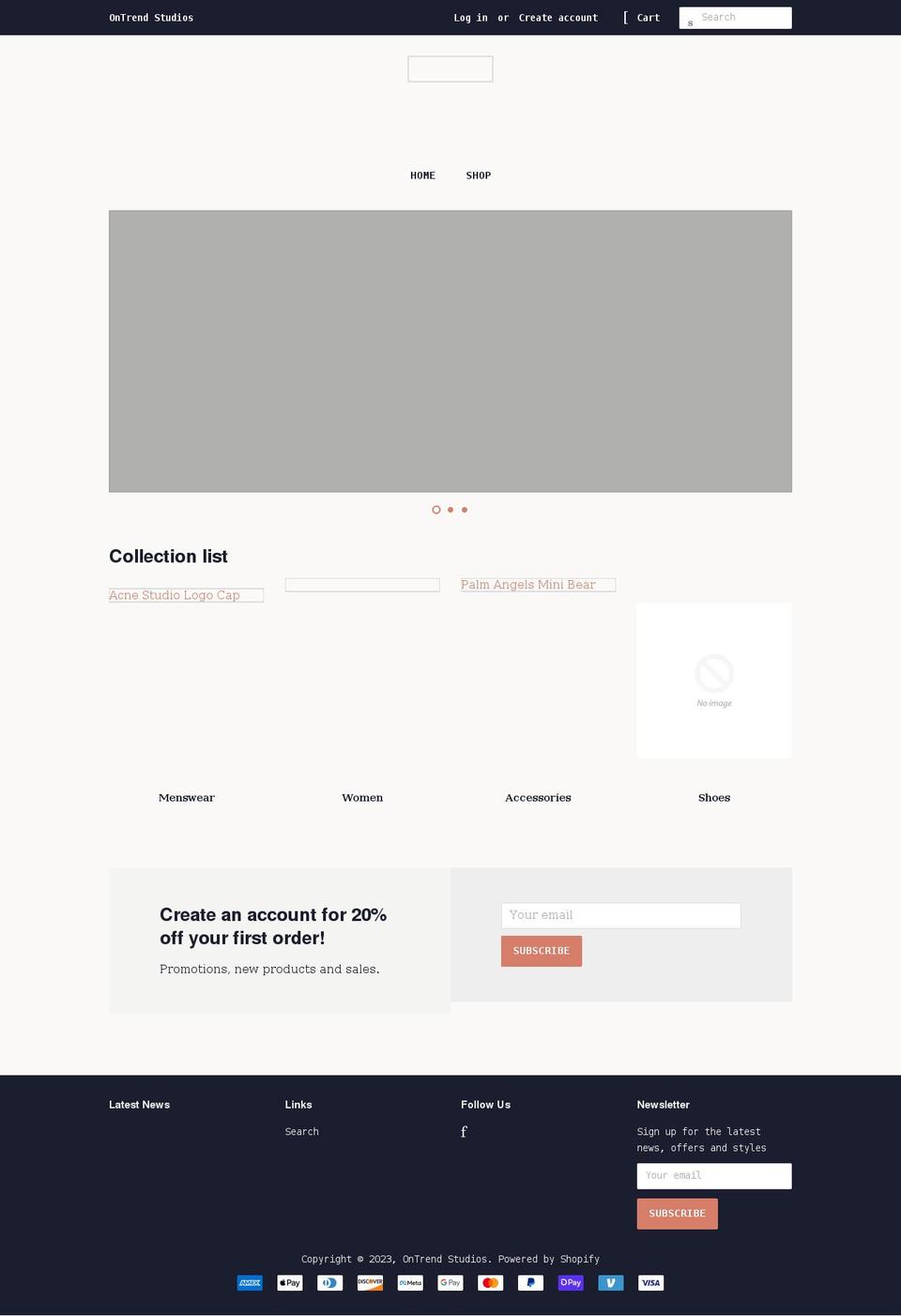 ontrendstudios.com shopify website screenshot