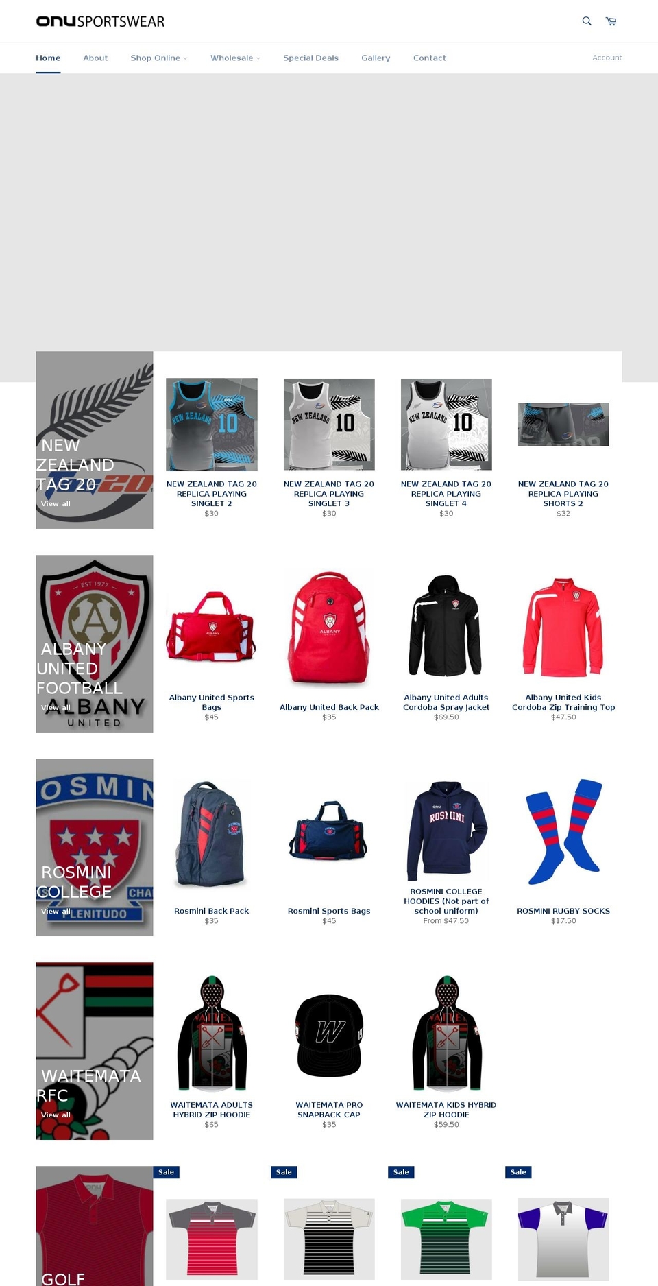 onusportswear.com — Shopify storefront screenshot
