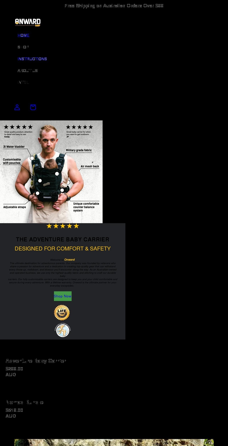 onwardbaby.com.au shopify website screenshot
