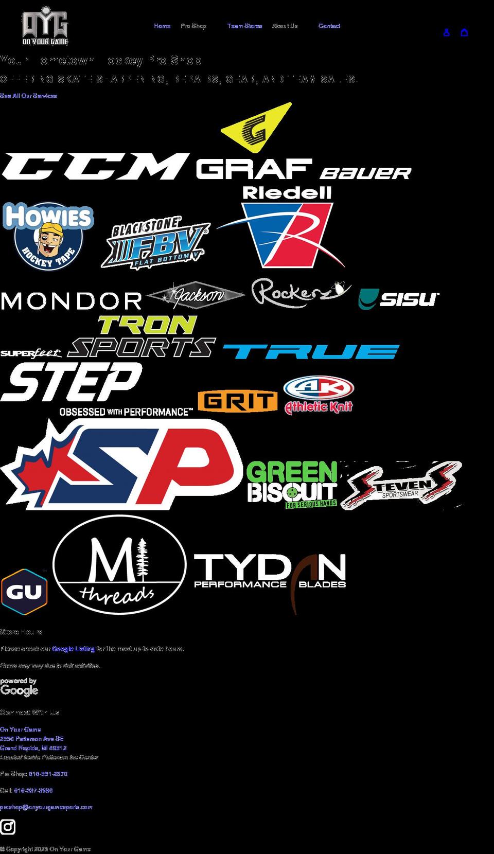 onyourgamesports.com shopify website screenshot