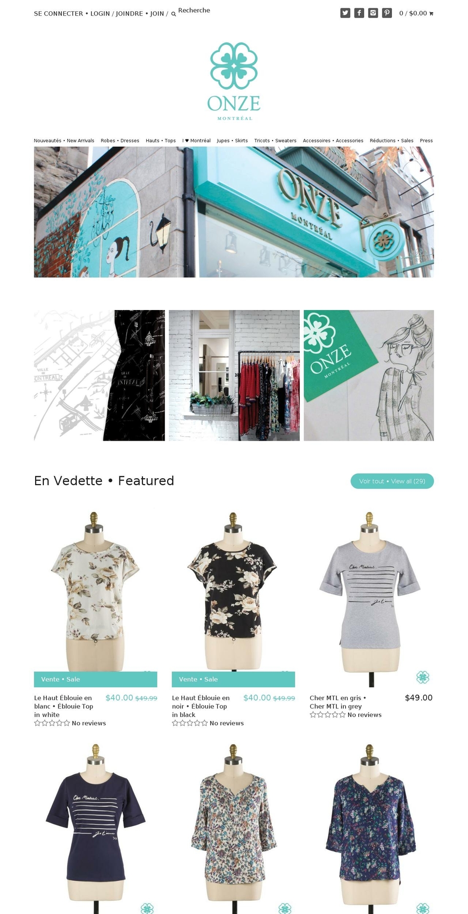 Vantage Shopify theme site example onze-montreal.com