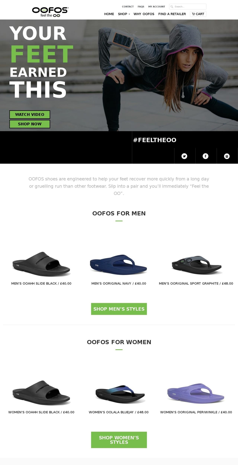 oofos.co.uk shopify website screenshot