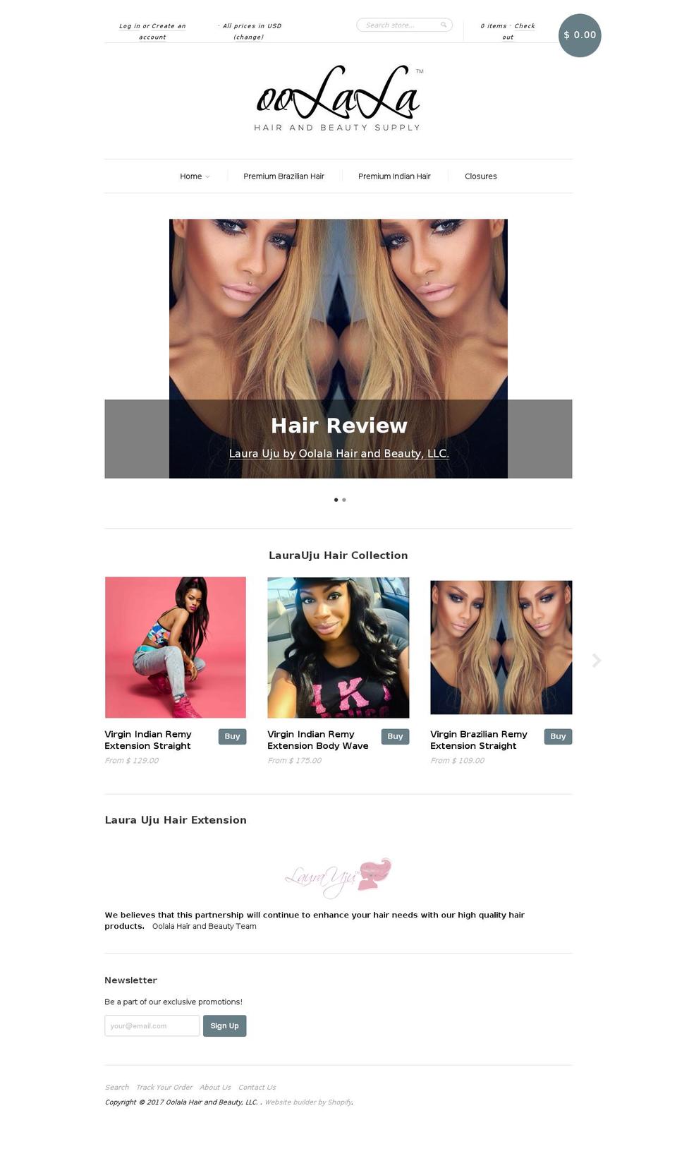 oolalahair.com shopify website screenshot