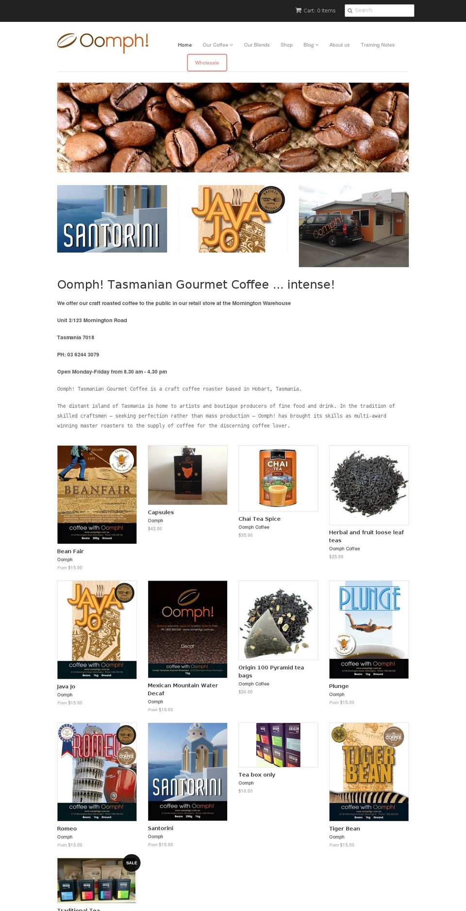 oomphcoffee.com.au shopify website screenshot
