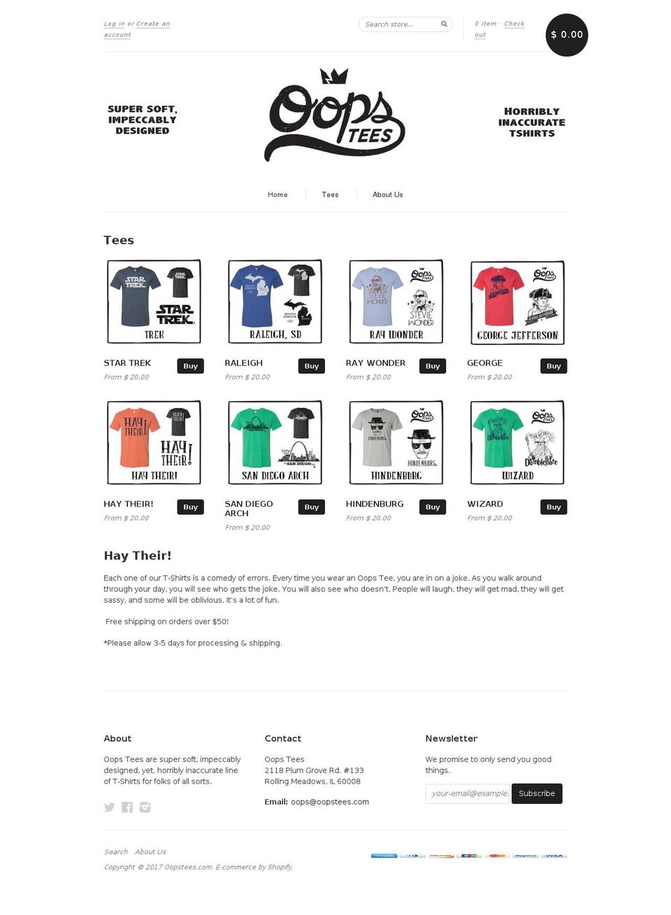 oopstees.com shopify website screenshot