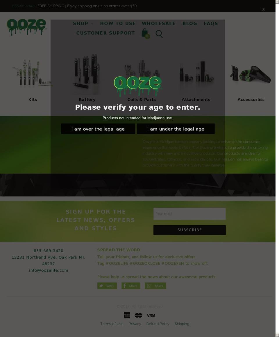oozevape.com shopify website screenshot