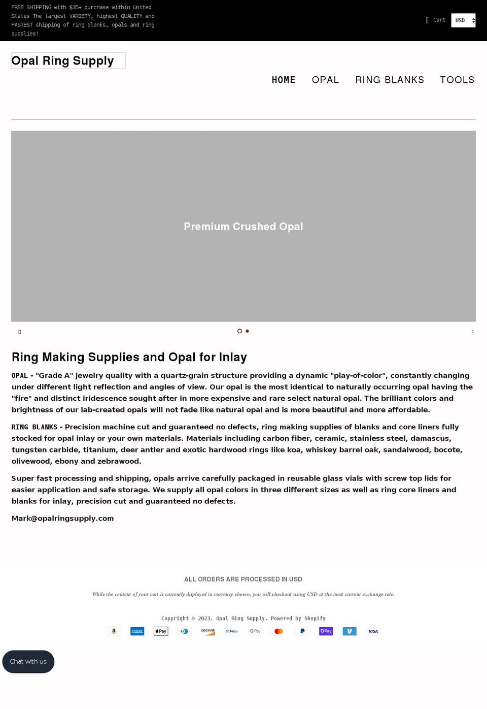 opalringsupply.com shopify website screenshot