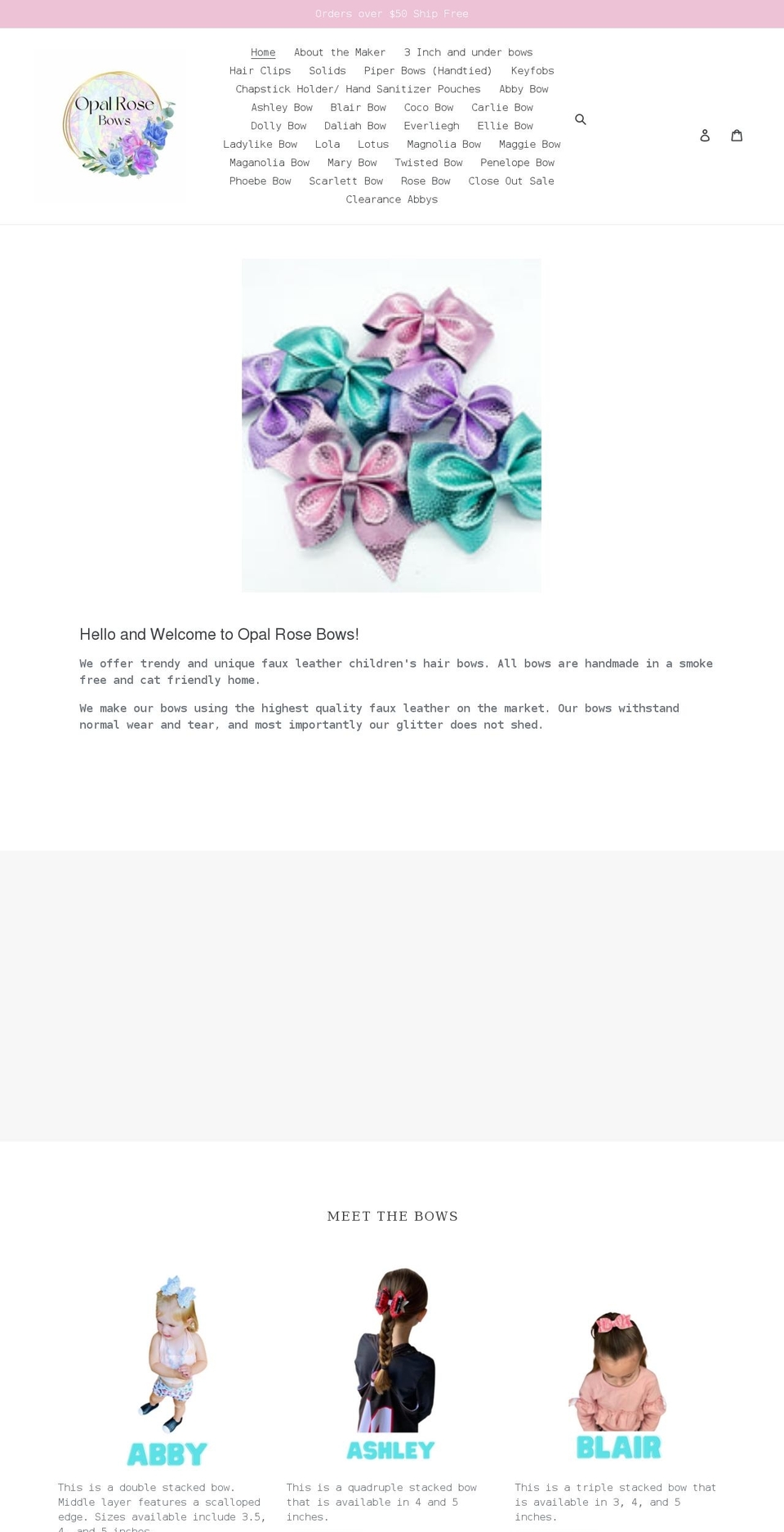 opalrosebows.com shopify website screenshot