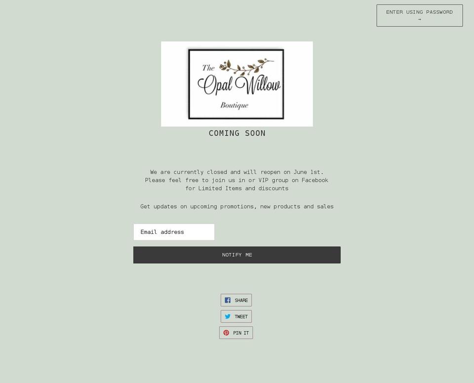 opalwillow.com shopify website screenshot