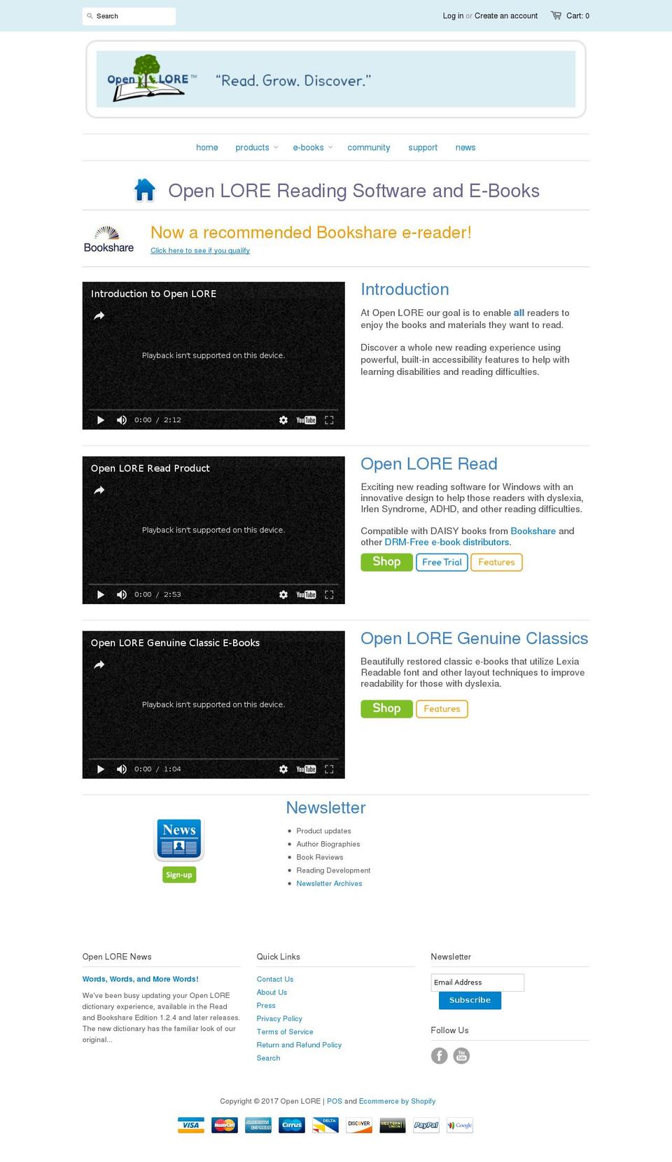 open-lore.net shopify website screenshot