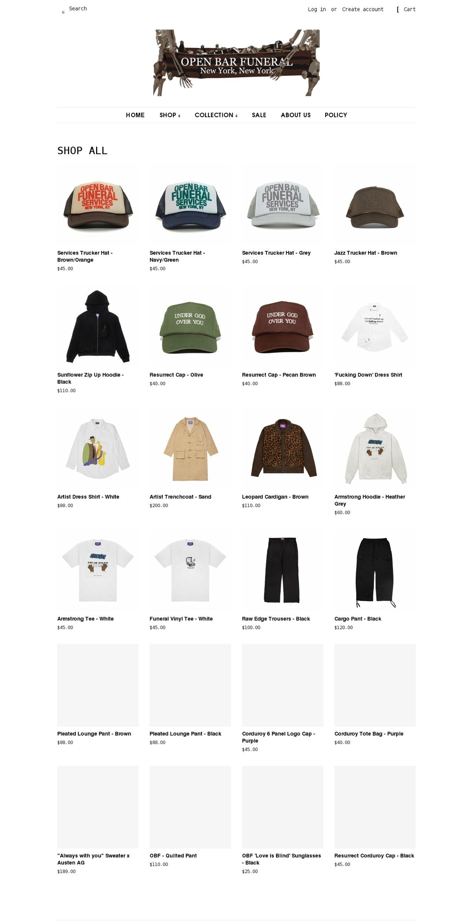 openbarfuneral.com shopify website screenshot