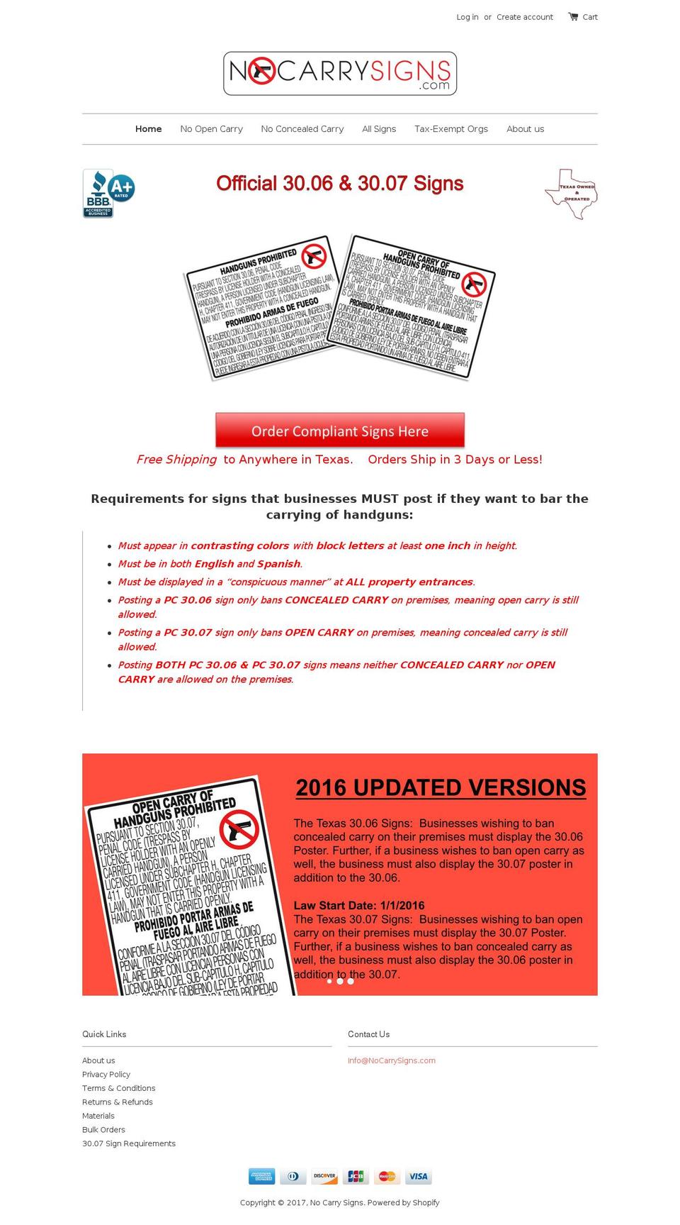 opencarrysigns.com shopify website screenshot