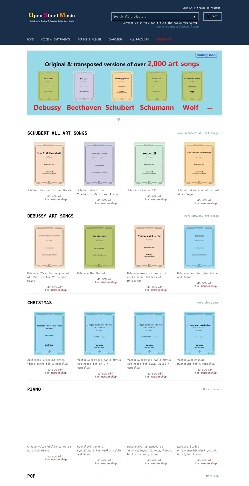 opensheetmusic.com shopify website screenshot