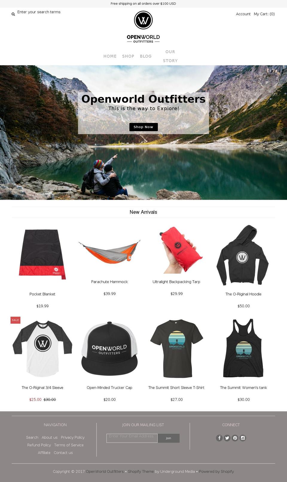 openworldoutfitters.com shopify website screenshot