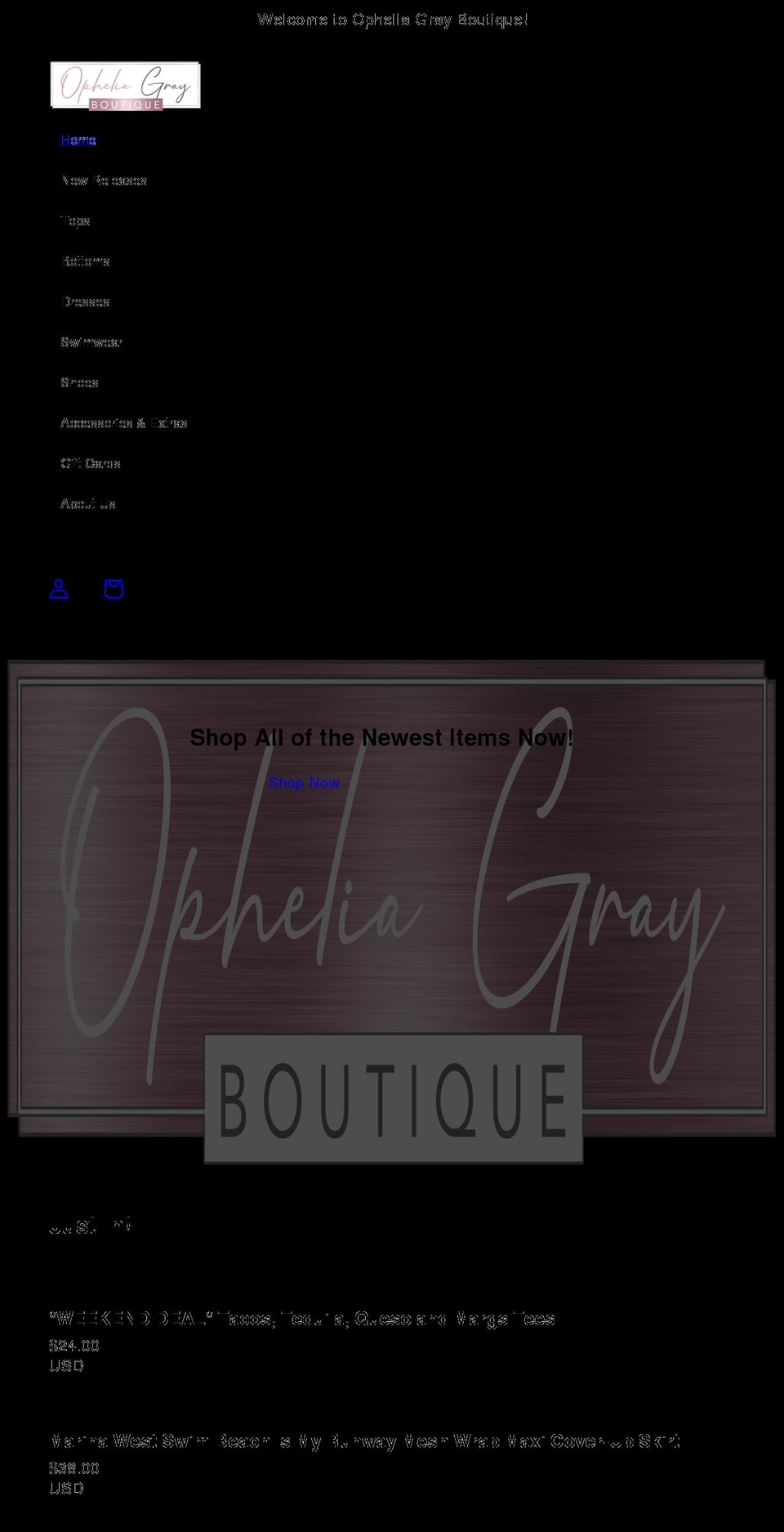 opheliagray.com shopify website screenshot