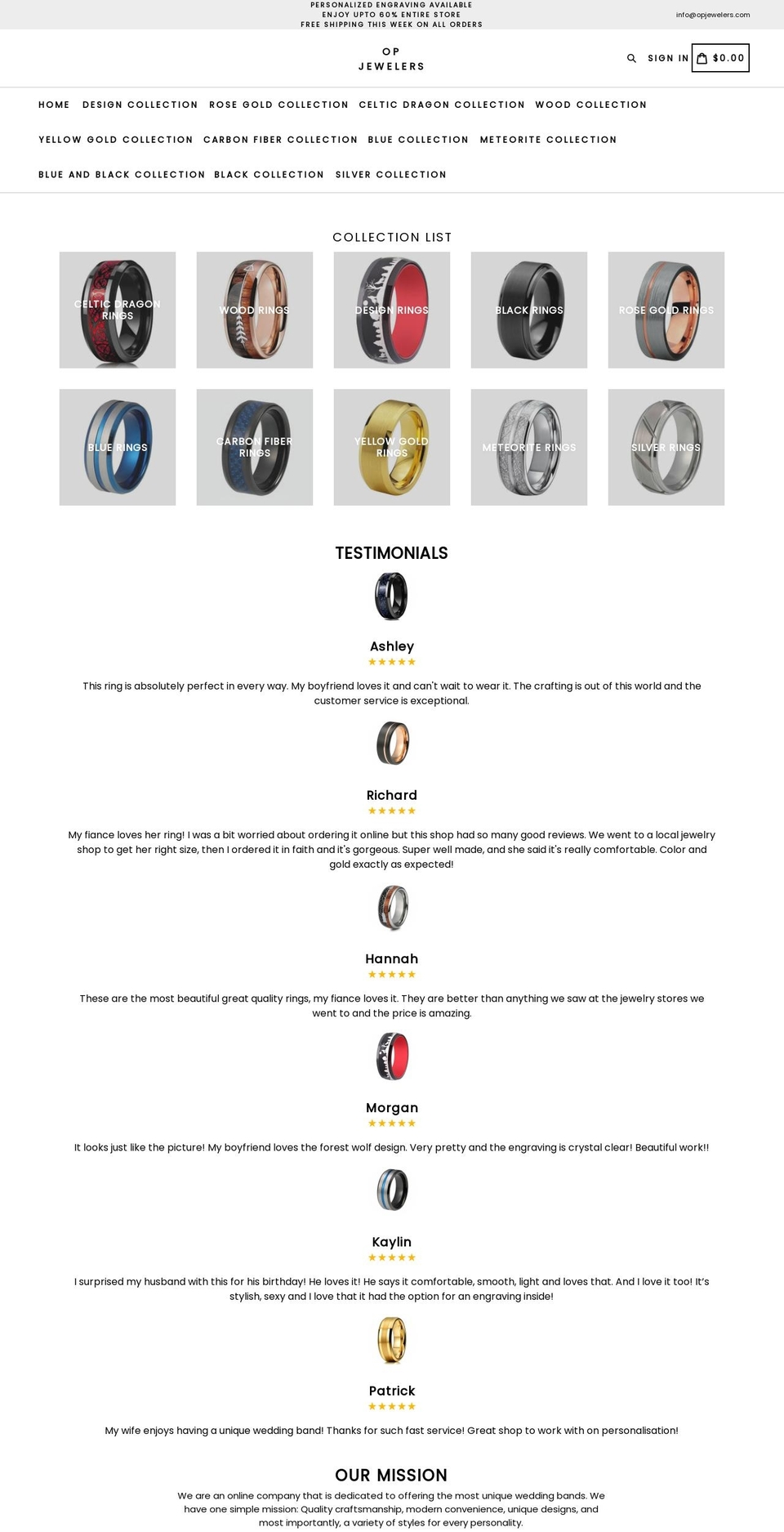 opjewelers.com shopify website screenshot