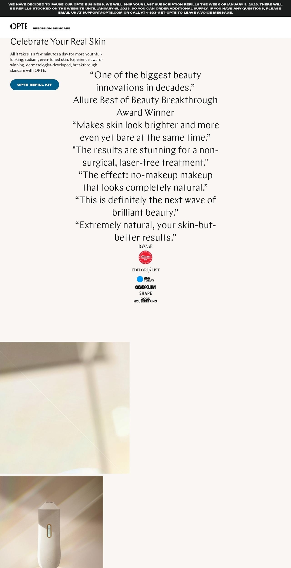 opteskin.com — Shopify storefront screenshot