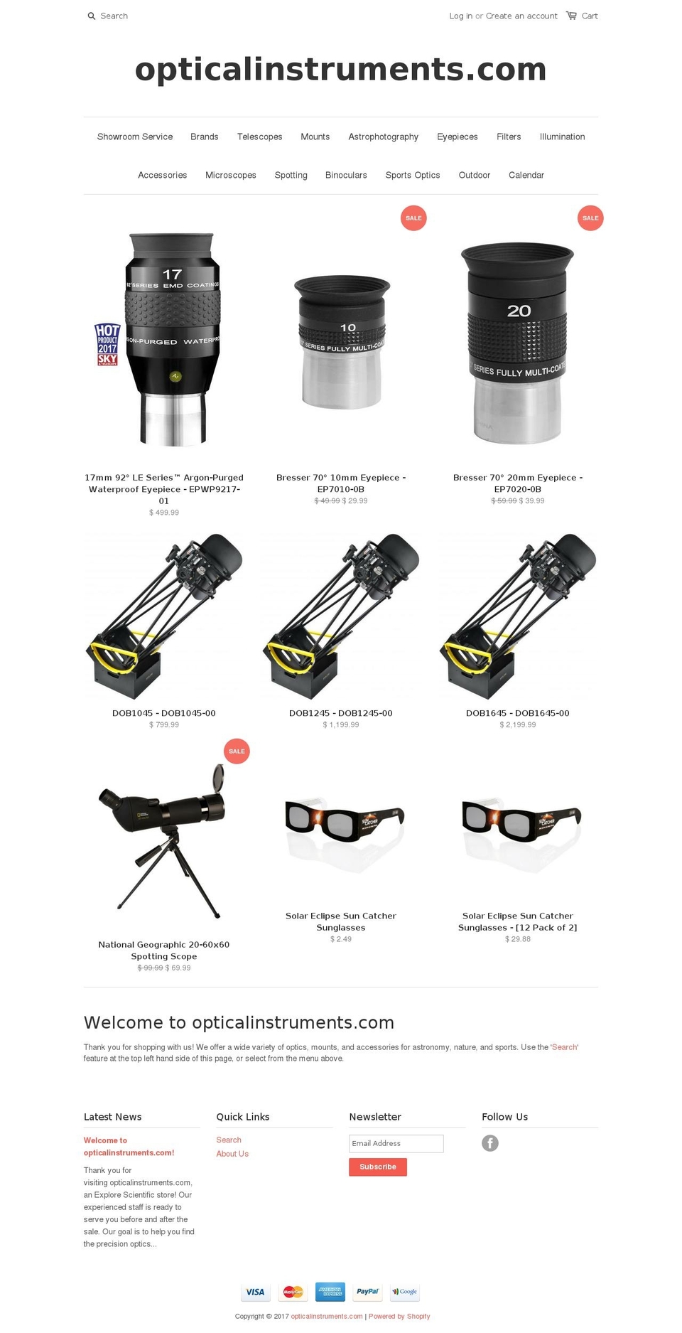 opticalinstruments.com shopify website screenshot
