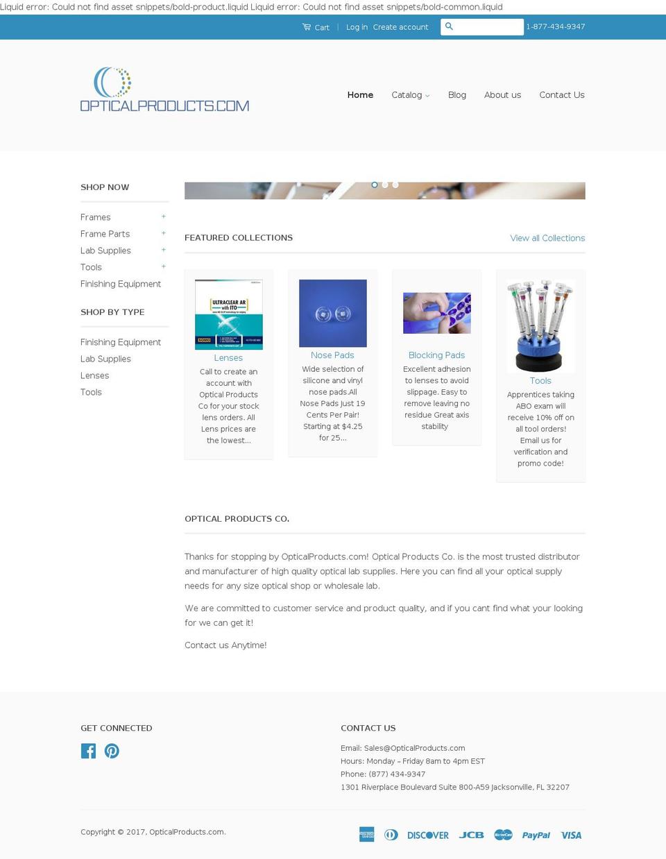 opticalproducts.com shopify website screenshot