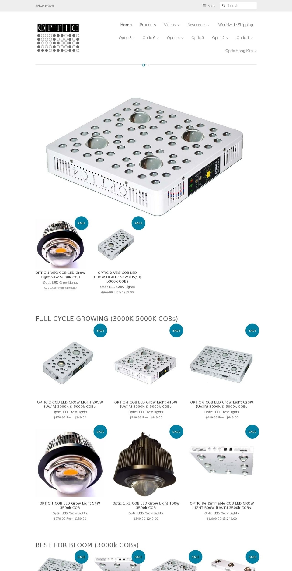 opticledgrowlights.com shopify website screenshot