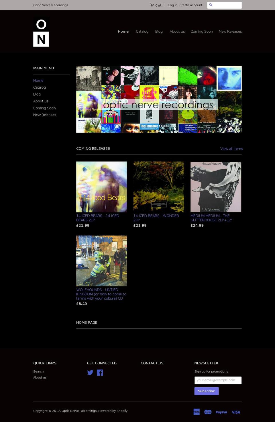 opticnerverecordings.com shopify website screenshot