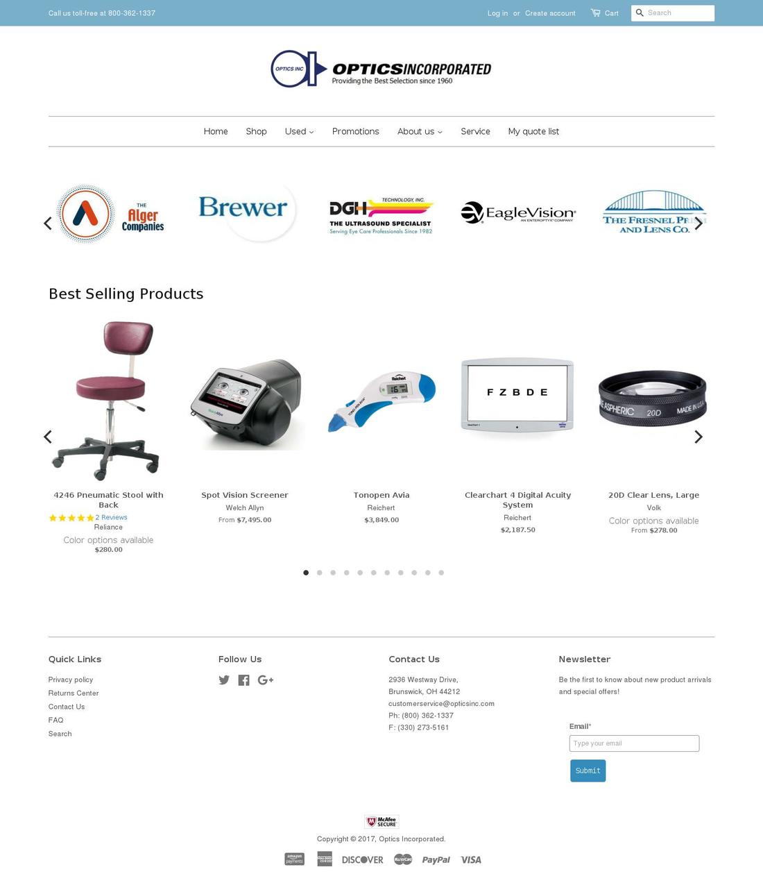 opticsinc.com shopify website screenshot