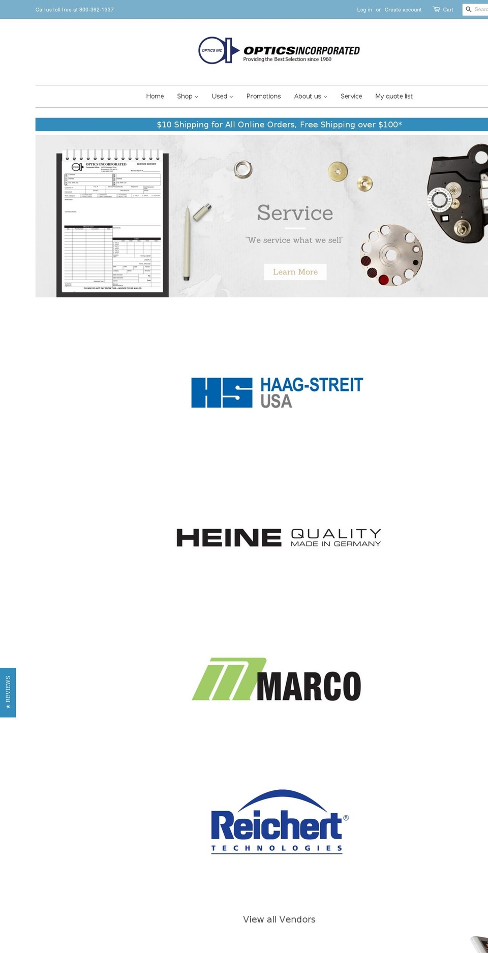 opticsinc.net shopify website screenshot