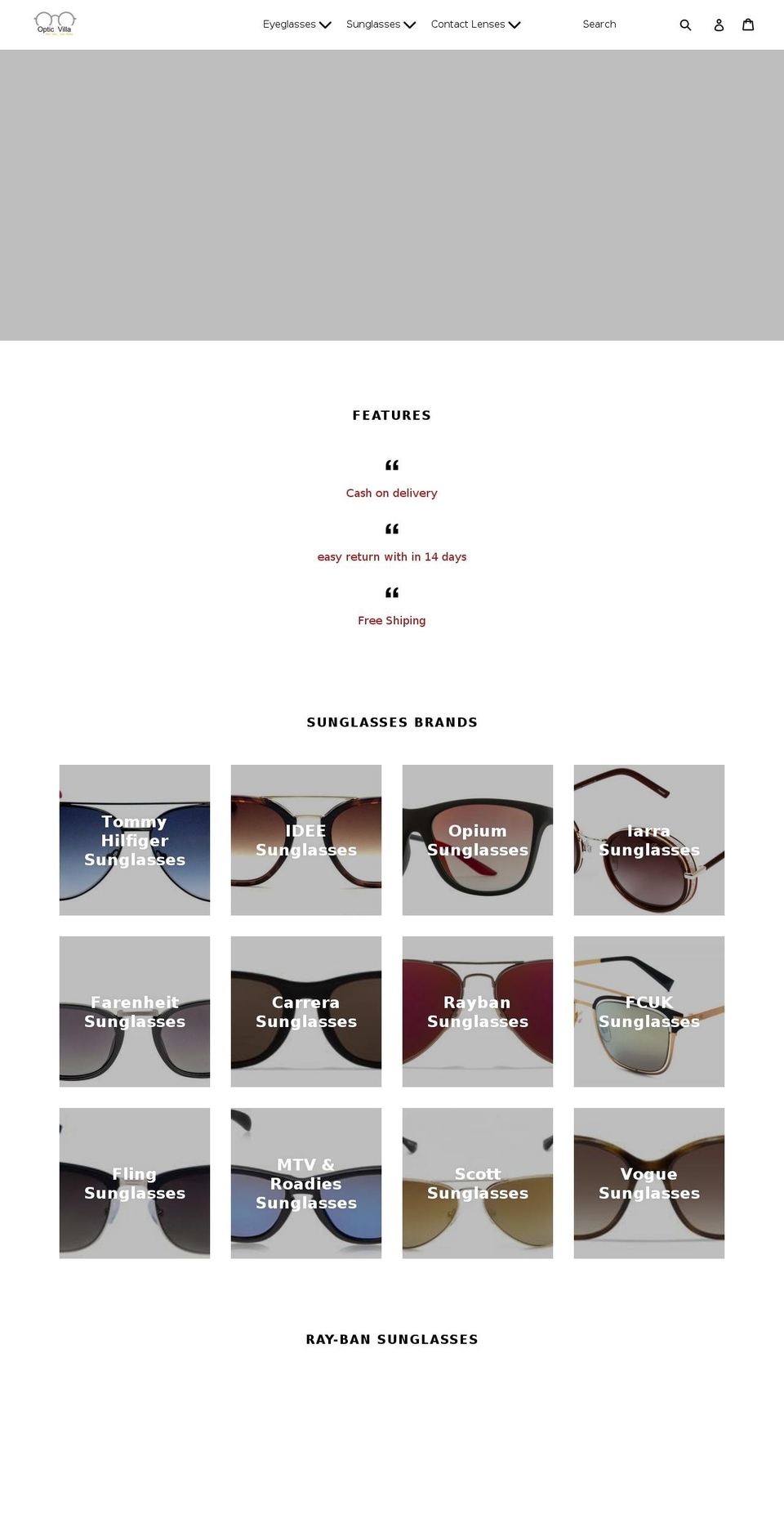 opticvilla.com — Shopify storefront screenshot