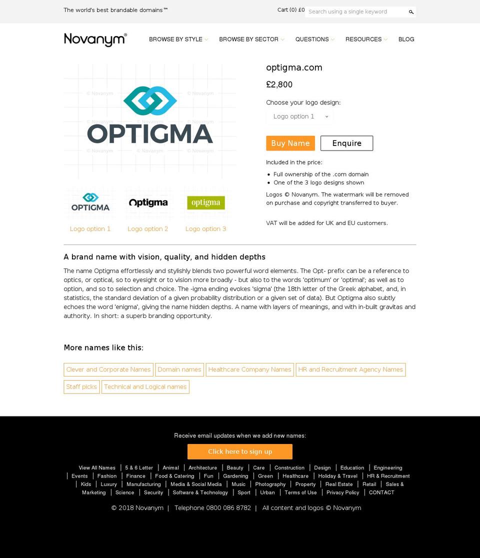 optigma.com — Shopify storefront screenshot