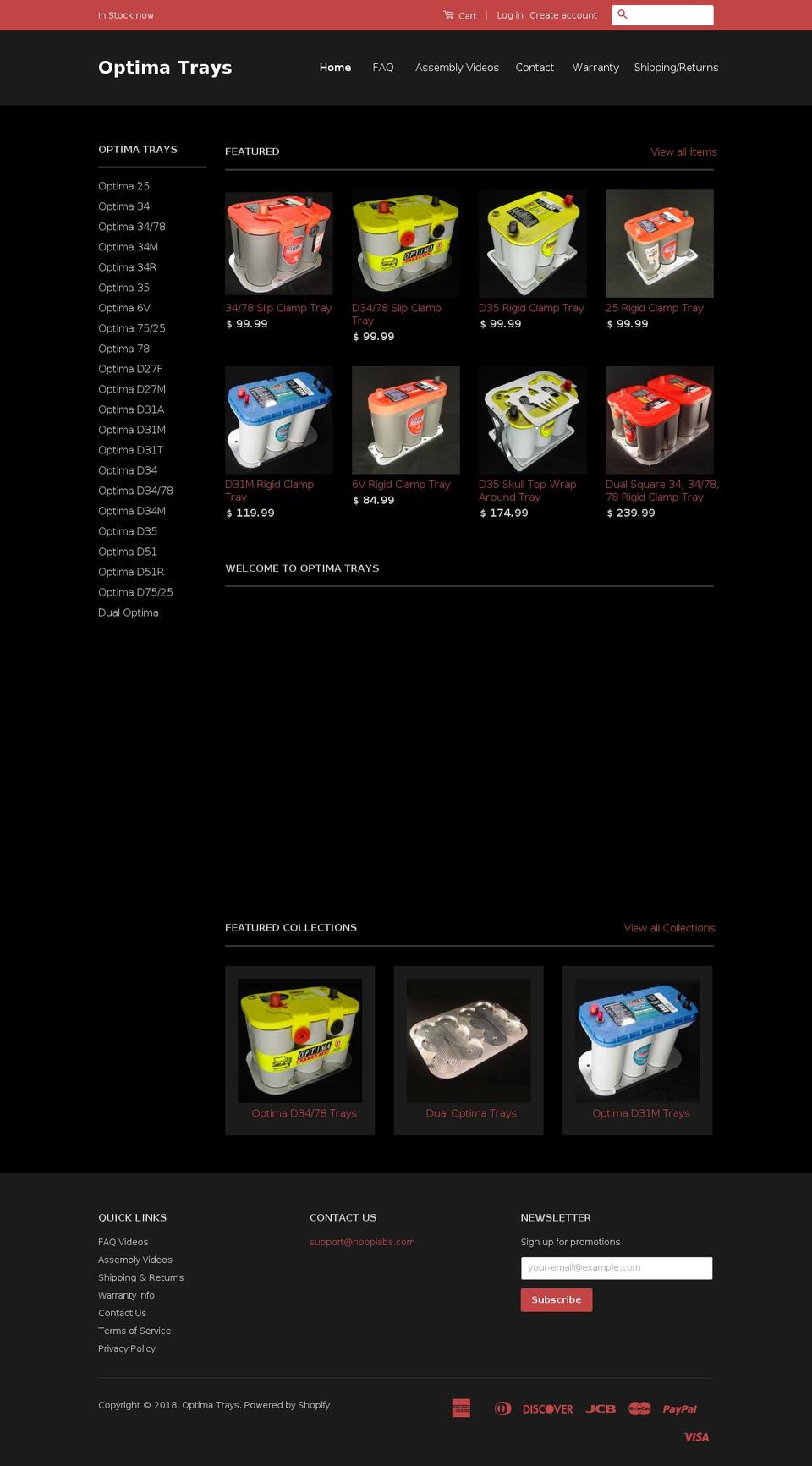 optimabatterytrays.com — Shopify storefront screenshot