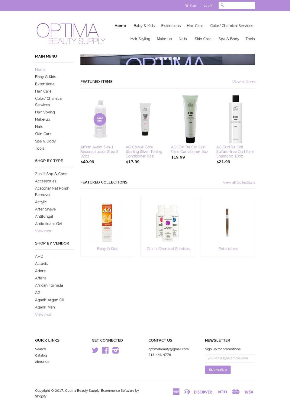 North Shopify theme site example optimabeautysupply.com
