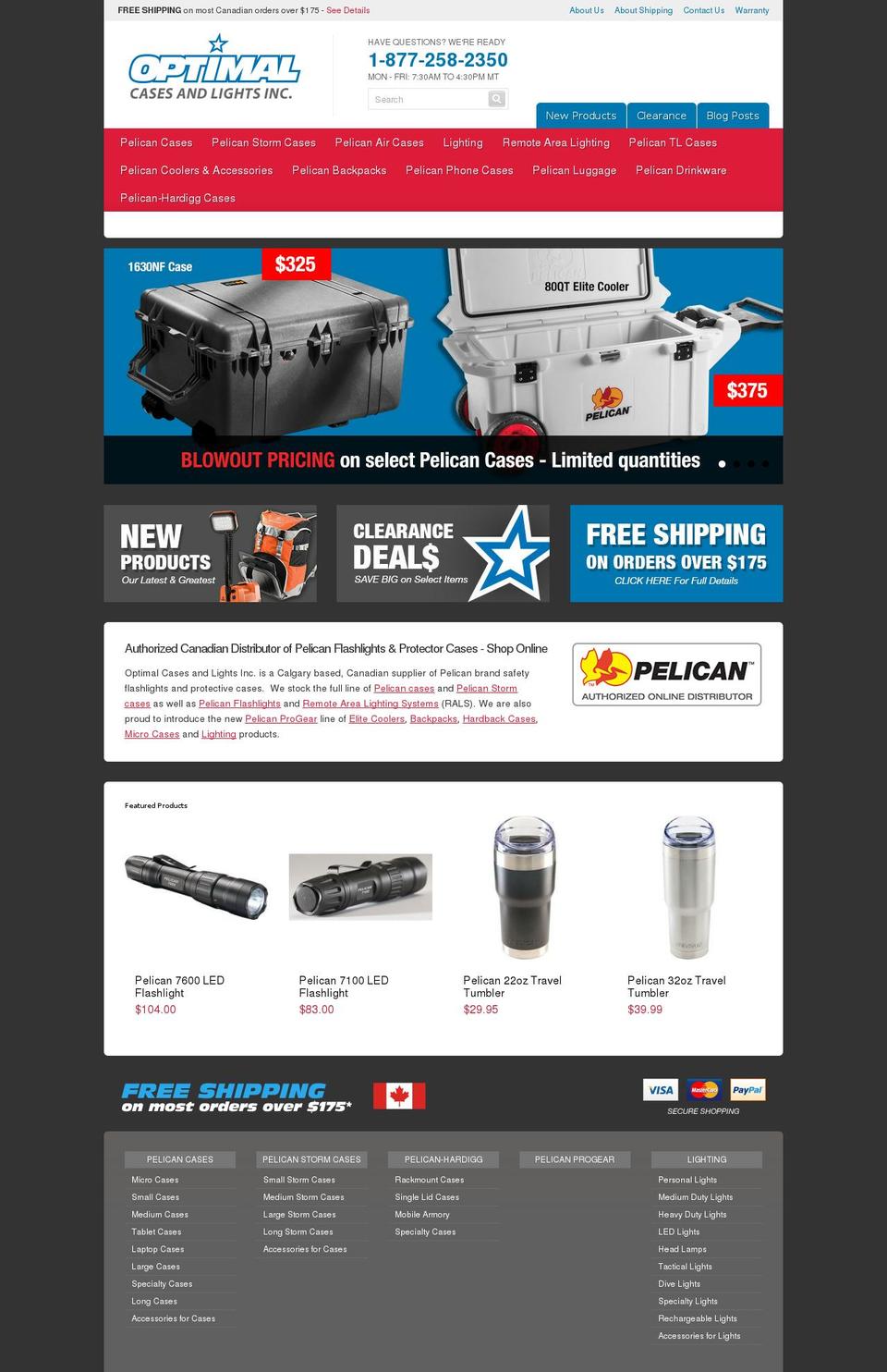 optimalcaseandlights.com shopify website screenshot