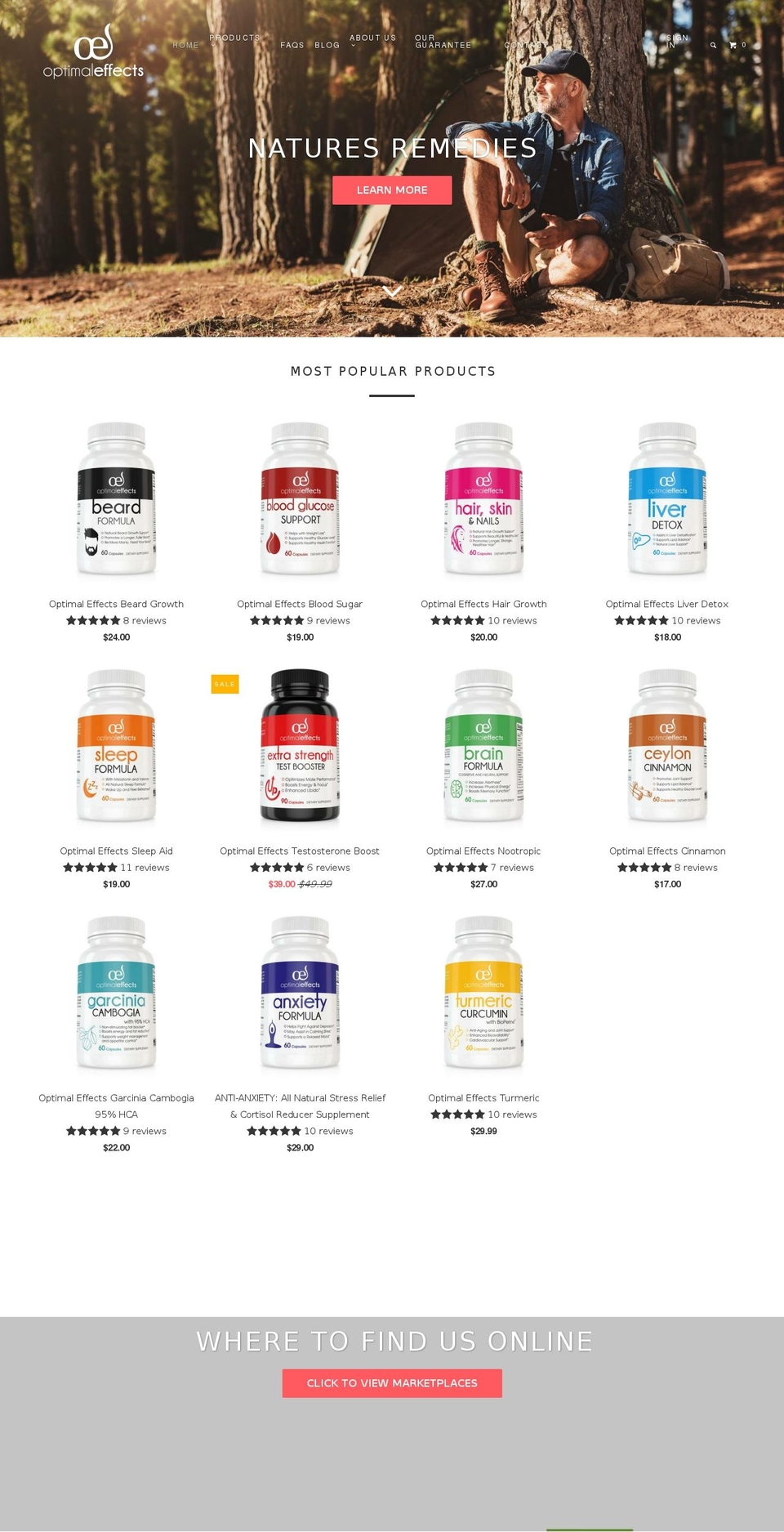 optimaleffects.org shopify website screenshot