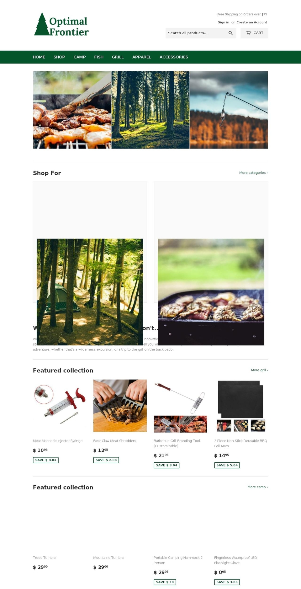 optimalfrontier.com — Shopify storefront screenshot