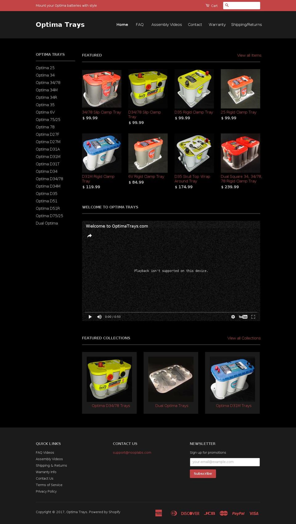 optimatrays.com shopify website screenshot