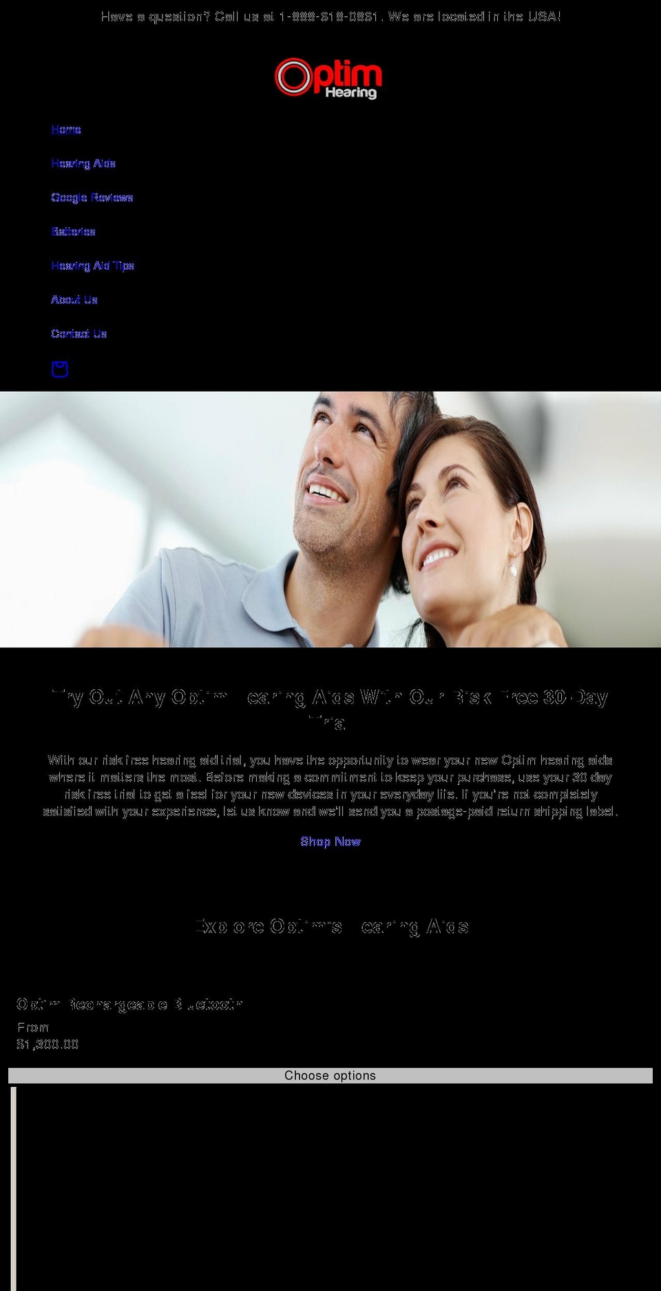 optimhearing.com shopify website screenshot