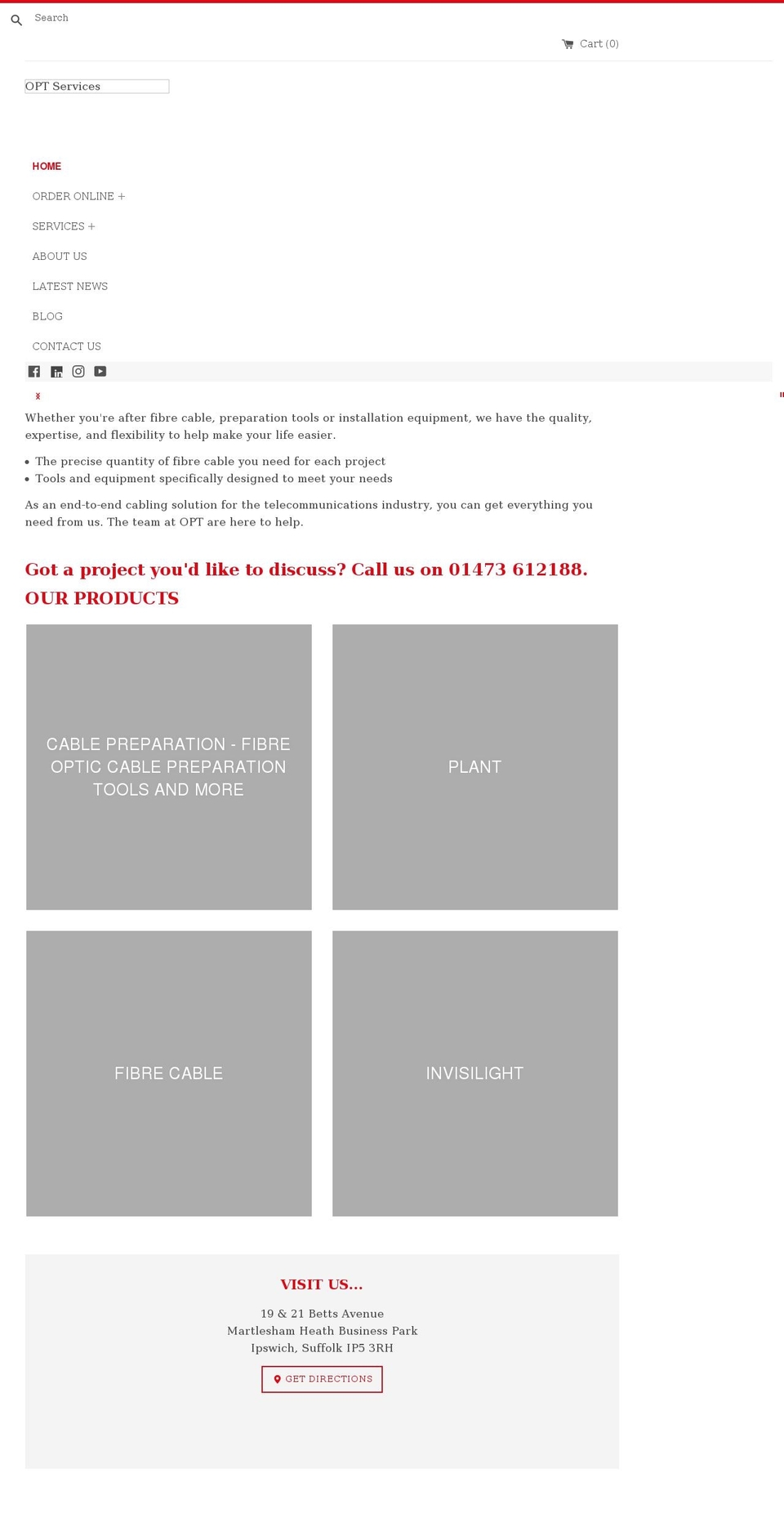 optservices.co.uk shopify website screenshot